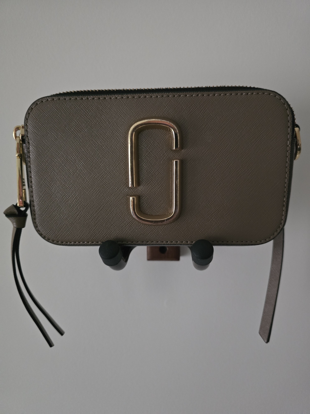 Marc Jacobs Taupe Saffiano Leather Crossbody with Gold Double-J Logo